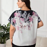 Mulvari Blusa floral plus con mangas de murcielago