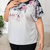 Mulvari Blusa floral plus con mangas de murcielago