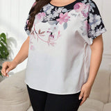 Mulvari Blusa floral plus con mangas de murcielago