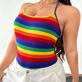 Body de a grande para mujer con diseno de rayas multicolores y cuello halter