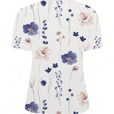 Blusa de manga corta con cuello en V y estampado floral