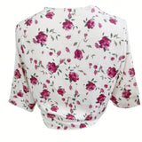 Blusa estampada con diseno floral y lazo en la parte delantera