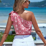 Blusa corta de un hombro con estampado floral tipo 'Paisley'