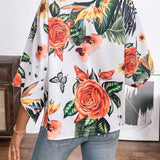 Blusa de manga murcielago con estampado tropical para el verano