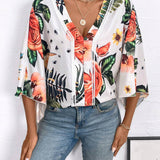 Blusa de manga murcielago con estampado tropical para el verano