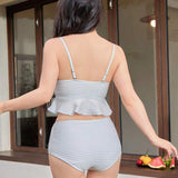 Conjunto de tankini de 2 piezas con tirantes finos y volantes de color liso para mujer