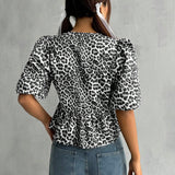 Camisa con estampado de leopardo y lazo en la parte frontal para mujer, para uso casual