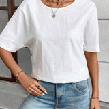 SHEIN LUNE Camisa blanca de lino y algodon para mujer, comoda, casual y sencilla con manga media, ideal para otono