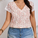 Camisa de estilo frances con a grande, espalda estampada, bordado floral y encaje recortado para volver al colegio