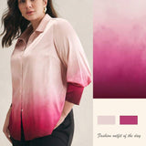 BIZwear Camisa casual y holgada para mujeres de a grande con impresion de degradado, primavera/verano