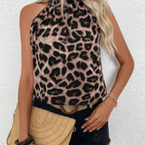 Camisa Sin Mangas Diaria Simple Con Estampado De Leopardo Para Mujer