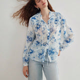 MOTF PREMIUM Blusa ligera con estampado floral y cuello lazo