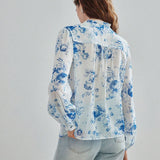 MOTF PREMIUM Blusa ligera con estampado floral y cuello lazo