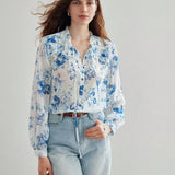 MOTF PREMIUM Blusa ligera con estampado floral y cuello lazo