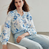 MOTF PREMIUM Blusa ligera con estampado floral y cuello lazo