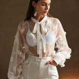 Anewsta Camisa sexy transparente con bordado para mujeres con detalles bordados, ideal para verano