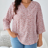 Camisa de a grande para mujer con estampado aleatorio y cuello en V