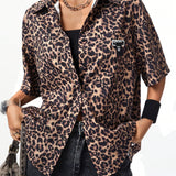 Camisa De Leopardo Fresca Y Versatil Con Estampado De Alfabeto De Verano Para Mujer