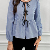 Camisa de mujer con franjas y  de color con cordon frontal