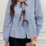 Camisa de mujer con franjas y  de color con cordon frontal