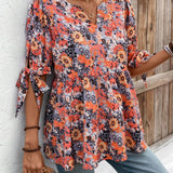 EMERY ROSE Camisa informal de verano con estampado floral y cuello con muescas