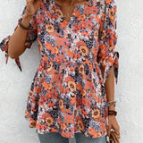 EMERY ROSE Camisa informal de verano con estampado floral y cuello con muescas