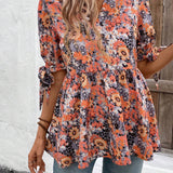 EMERY ROSE Camisa informal de verano con estampado floral y cuello con muescas