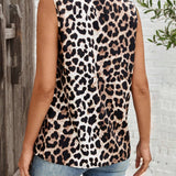 Blusa sin mangas de moda para mujer con cuello en V y estampado de leopardo para el verano