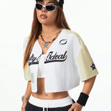 Coolane Camiseta fresca vintage de beisbol de manga raglan de las mujeres con diseno retro de los anos 2000, camiseta crop top de verano