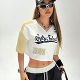 Coolane Camiseta fresca vintage de beisbol de manga raglan de las mujeres con diseno retro de los anos 2000, camiseta crop top de verano