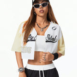 Coolane Camiseta fresca vintage de beisbol de manga raglan de las mujeres con diseno retro de los anos 2000, camiseta crop top de verano