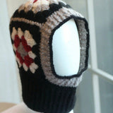 1 pieza Gorro de balaclava de punto a mano con bloque de color y cuello abrigado, accesorio de a de invierno hecho a mano para mujeres