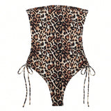 Body de mujer a grande de verano con estampado de leopardo y cordon lateral tipo bandeau