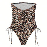 Body de mujer a grande de verano con estampado de leopardo y cordon lateral tipo bandeau