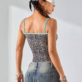 Coolane Camiseta sin mangas ajustada y sey de estampado de leopardo para mujeres, verano