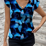 Camisa casual de mujer con estampado total, verano