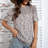 Blusa informal de verano para mujer con mangas de globo y estampado floral pequeno