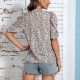 Blusa informal de verano para mujer con mangas de globo y estampado floral pequeno