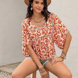 Rusttydustty Camisa corta casual de cuello cuadrado blanco bohemio para vacaciones