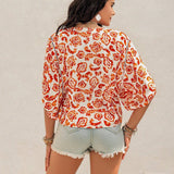 Rusttydustty Camisa corta casual de cuello cuadrado blanco bohemio para vacaciones