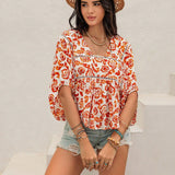 Rusttydustty Camisa corta casual de cuello cuadrado blanco bohemio para vacaciones