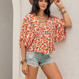 Rusttydustty Camisa corta casual de cuello cuadrado blanco bohemio para vacaciones