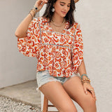 Rusttydustty Camisa corta casual de cuello cuadrado blanco bohemio para vacaciones