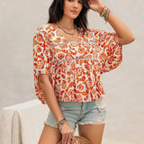 Rusttydustty Camisa corta casual de cuello cuadrado blanco bohemio para vacaciones