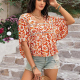 Rusttydustty Camisa corta casual de cuello cuadrado blanco bohemio para vacaciones