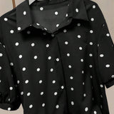 Prive Camisa informal de un solo pecho con estampado de lunares para mujer