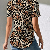 Blusa de manga corta con dobladillo asimetrico con estampado de leopardo para mujer