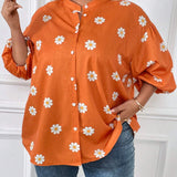 CURVE+ Camisa naranja de a de flores para mujeres de a grande