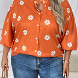 CURVE+ Camisa naranja de a de flores para mujeres de a grande