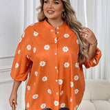 CURVE+ Camisa naranja de a de flores para mujeres de a grande